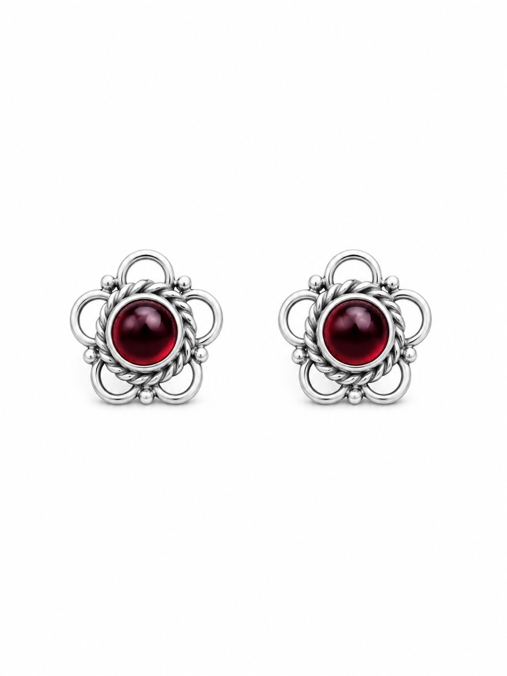 Purple Garnet Flower Stud Earrings